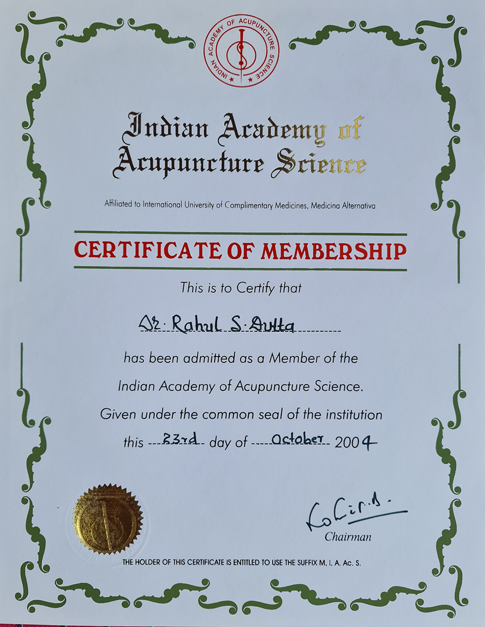 Acupuncture Certificates